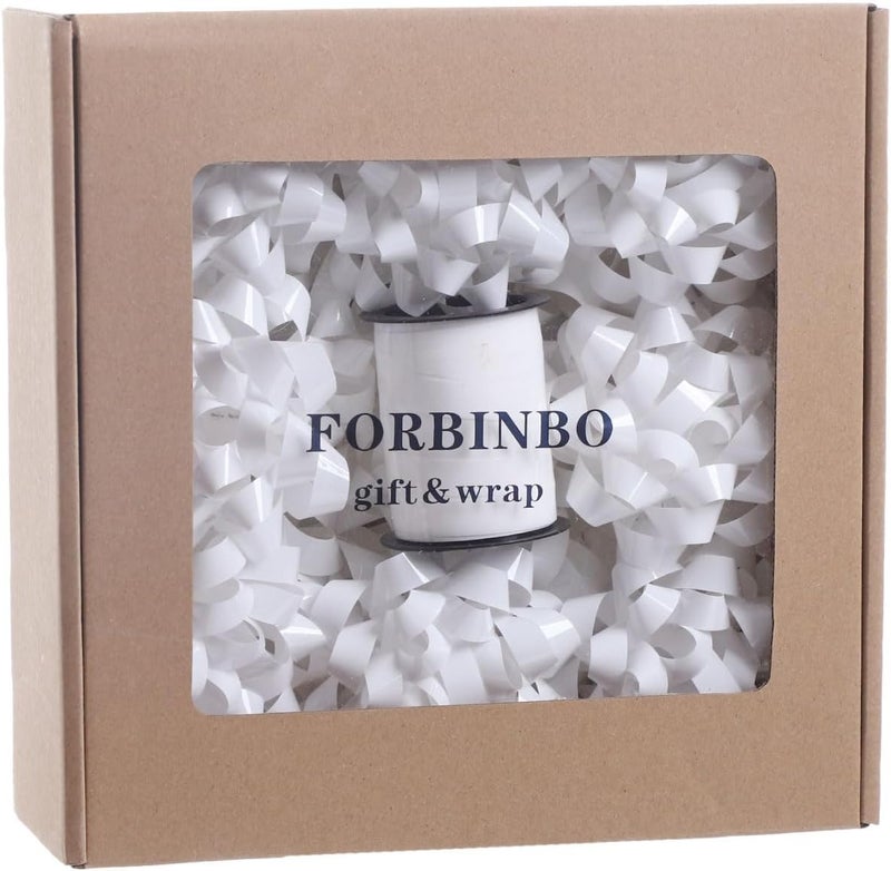 FORBINBO 25 Pcs Gift Bows Assortment - 3 Size Gift Bowsand 1 Crimped Curling Ribbons, Perfect for Christmas, Holiday，Birthdays, Weddings, Baby/Bridal Showers, Party (White) - Image 1